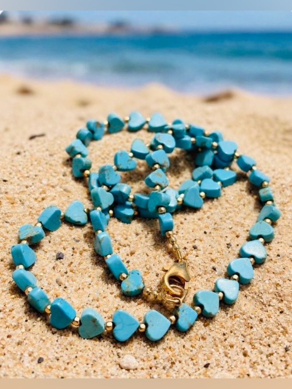 Maya Brenner 14K GF Turquoise Heart Shaped Endless Summer Necklace Sea + Sky